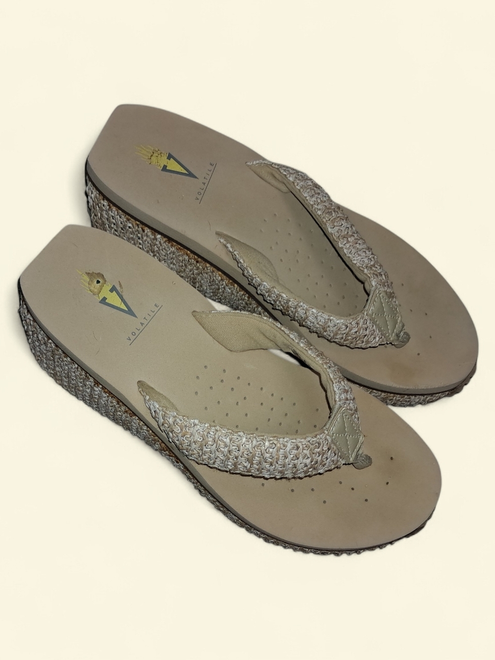 Woven Beige Platform Flip-Flop Sandals - Women - Picture 2 of 2
